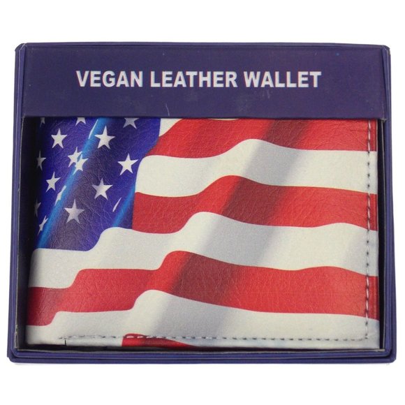 Handcrafted Men's Bi-Fold Wallet - Rustic American Flag Print On Vegan Leather 13 thumbnail image